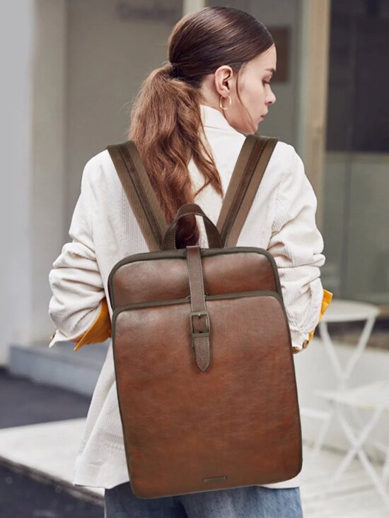 CLUCI Leather Backpack for Women, 15.6 inch Laptop Bag, Large Genuine Work main image 8